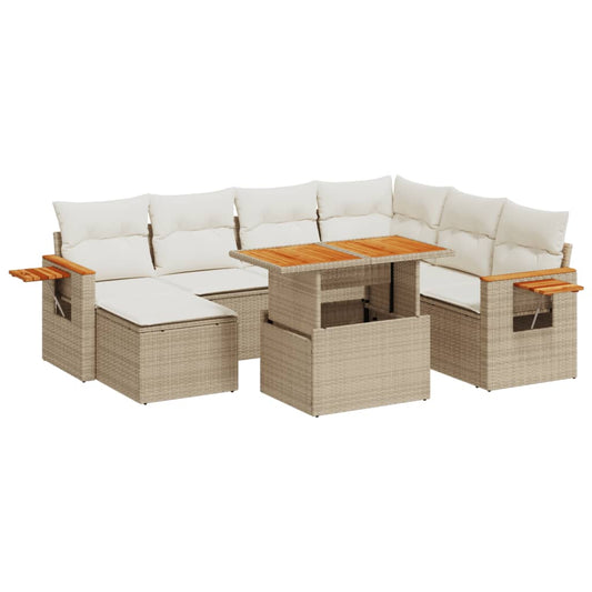8-tlg. Garten-Sofagarnitur mit Kissen Beige Poly Rattan