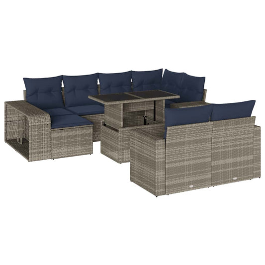 11-teiliges Gartensofa-Set mit Kissen, grau, Polyrattan