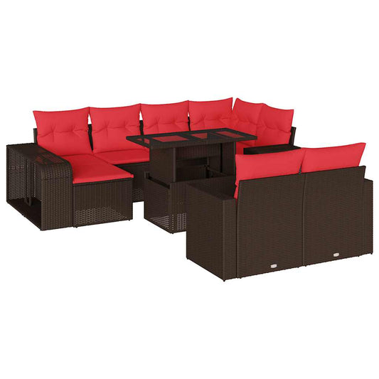 11-teiliges Gartensofa-Set mit Kissen, braun, Polyrattan