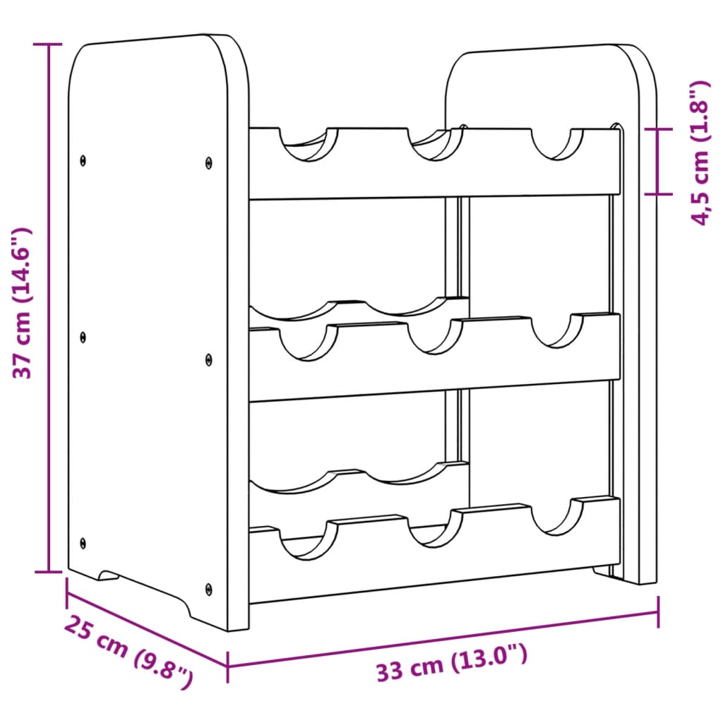 Vinreol 33x25x37 cm massiv fyrretræ