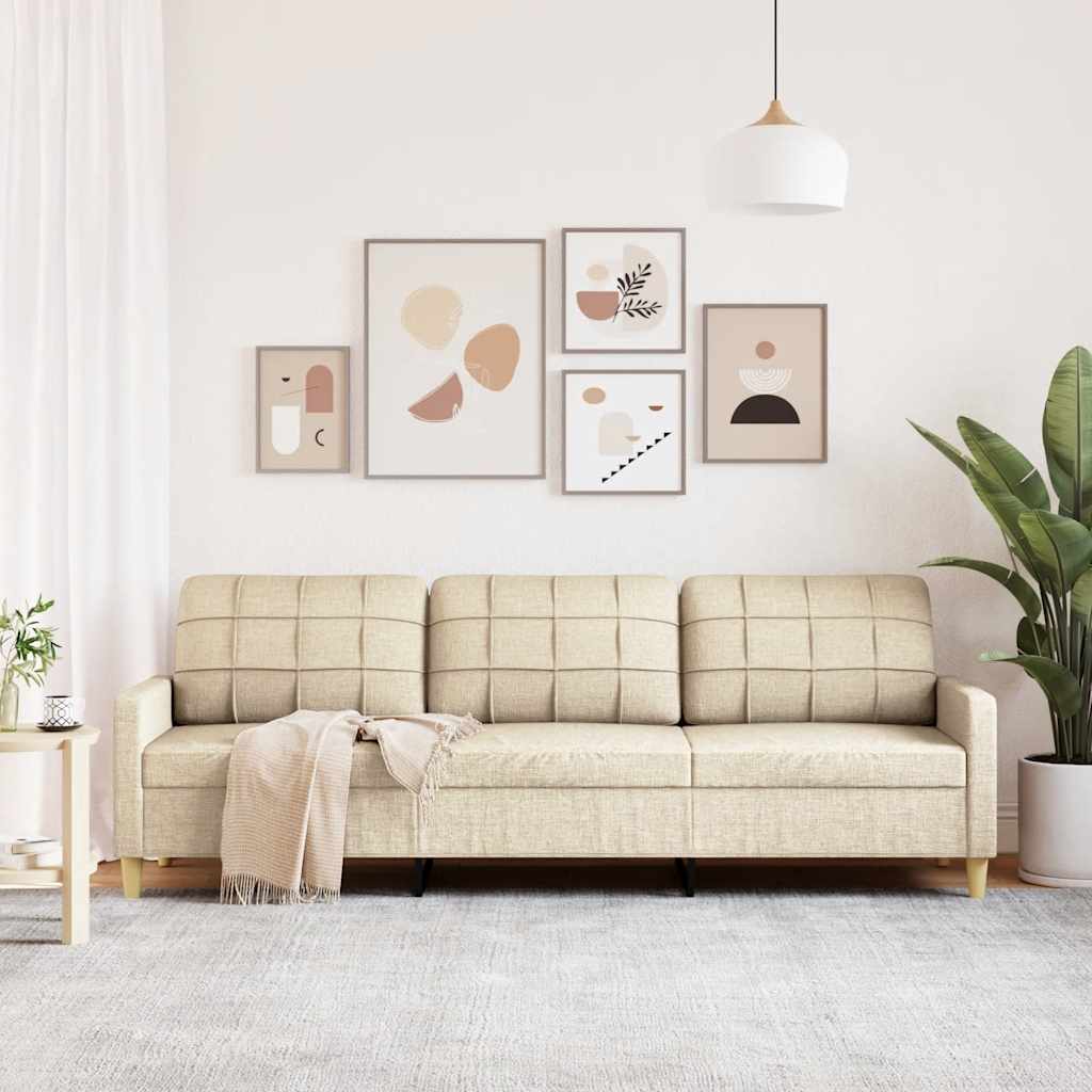 3-personers sofa creme 210 cm stof