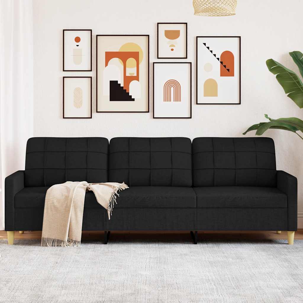 3-personers sofa sort 210 cm stof