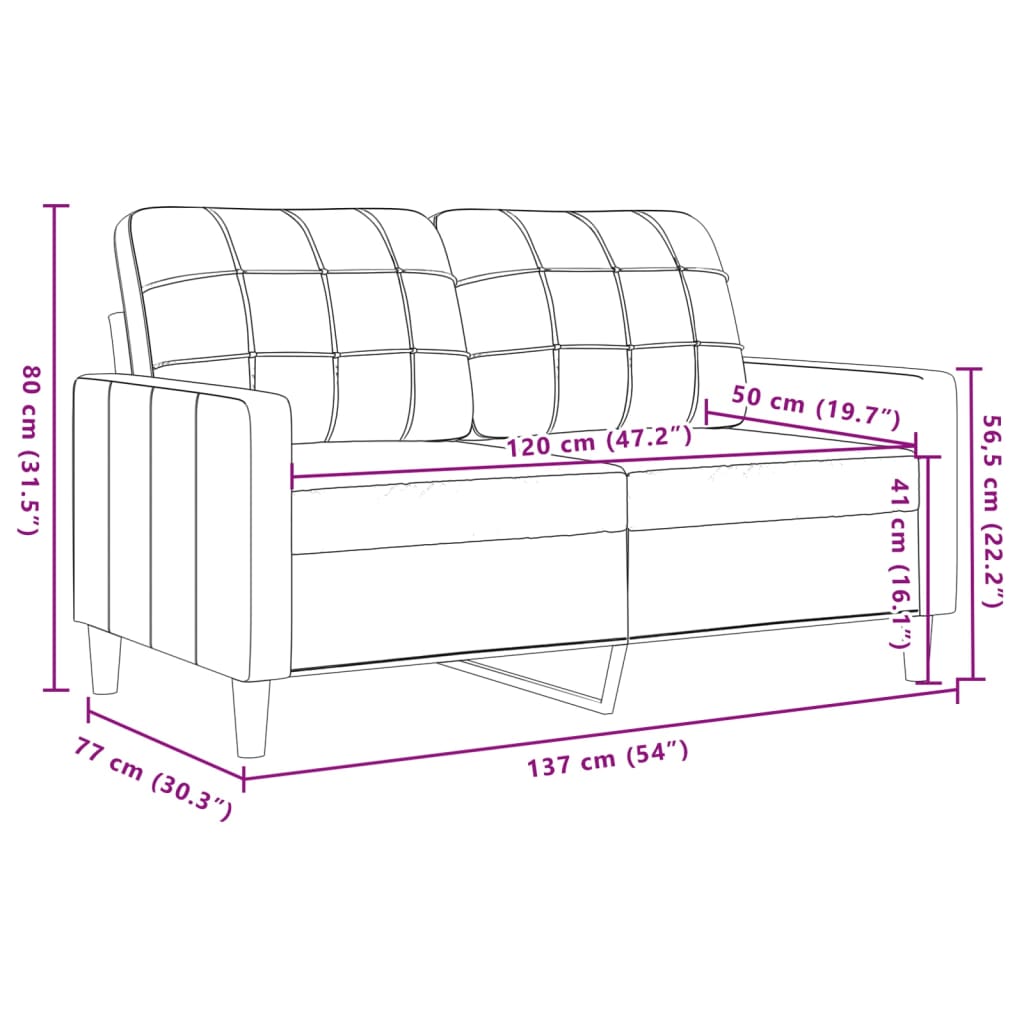 2-personers sofa lysegrå 120 cm fløjl