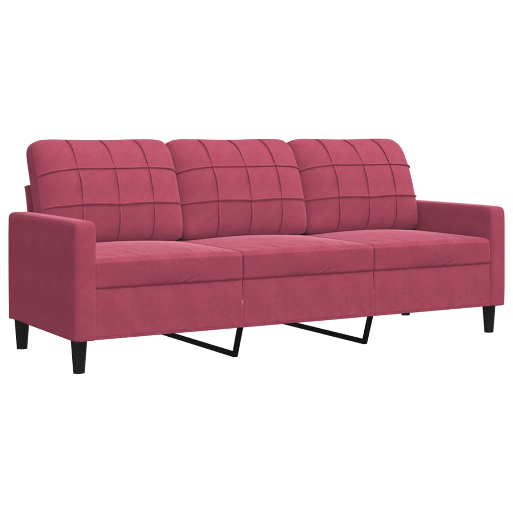 3-personers sofa vinrød 180 cm fløjl