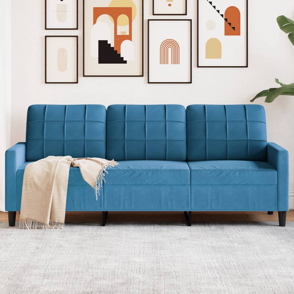 3-personers sofa blå 180 cm fløjl