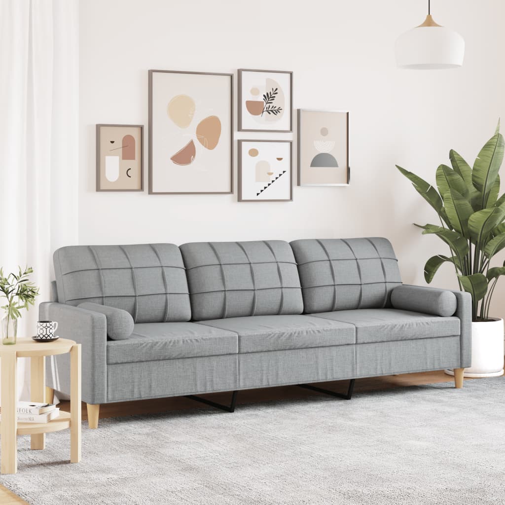 Sofa 3-personers med pyntepuder lysegrå 210 cm stof