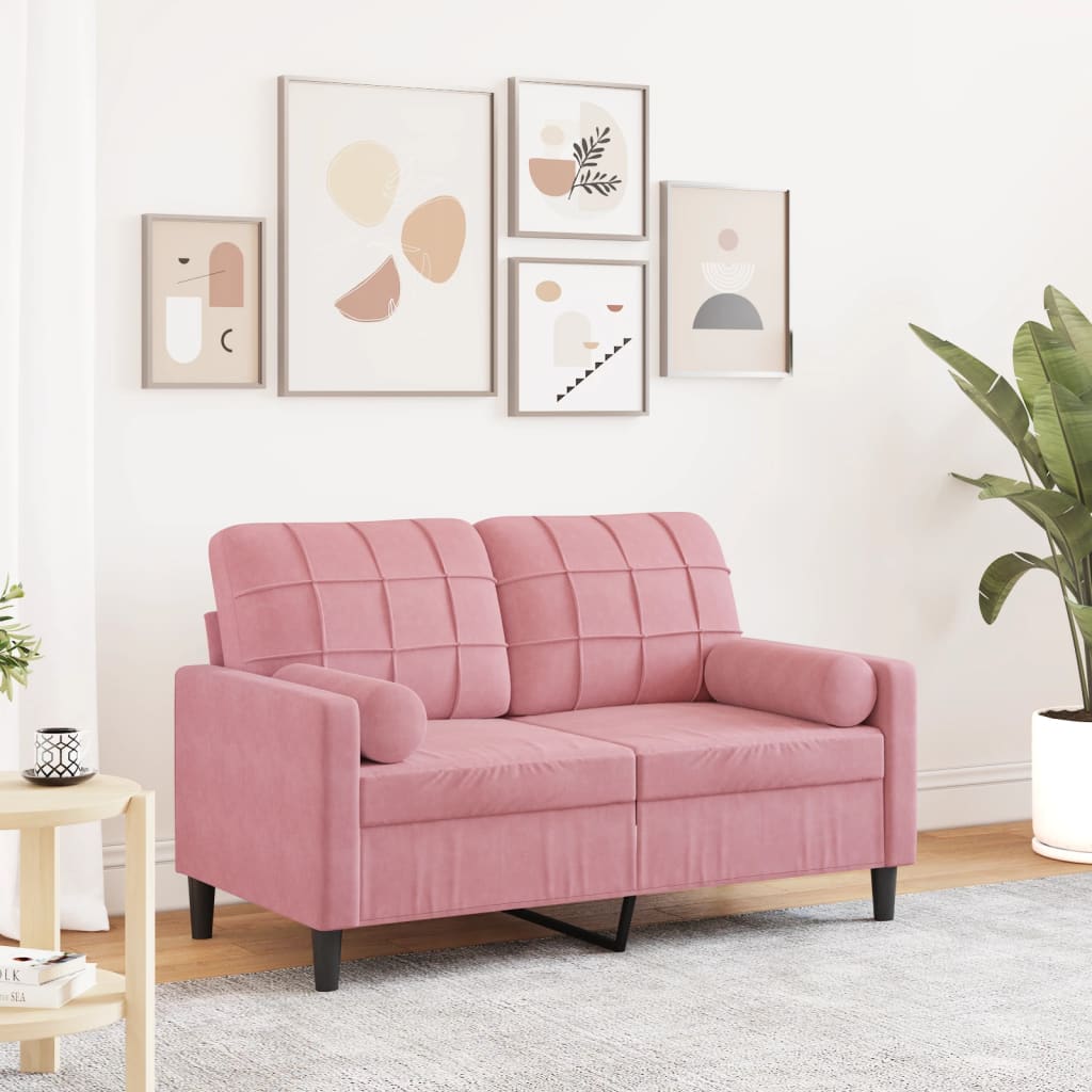 2-personers sofa med pyntepuder pink 120 cm fløjl