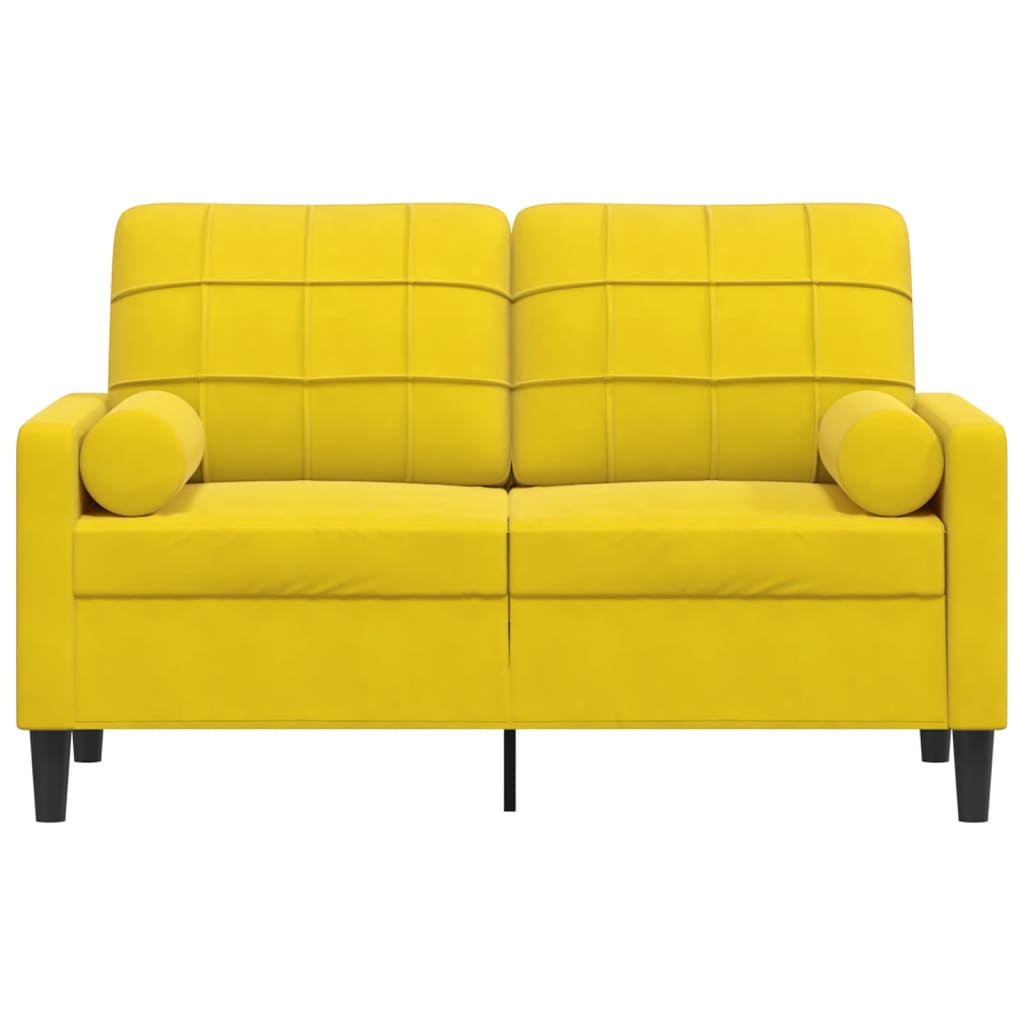 2-personers sofa med pyntepuder gul 120 cm fløjl