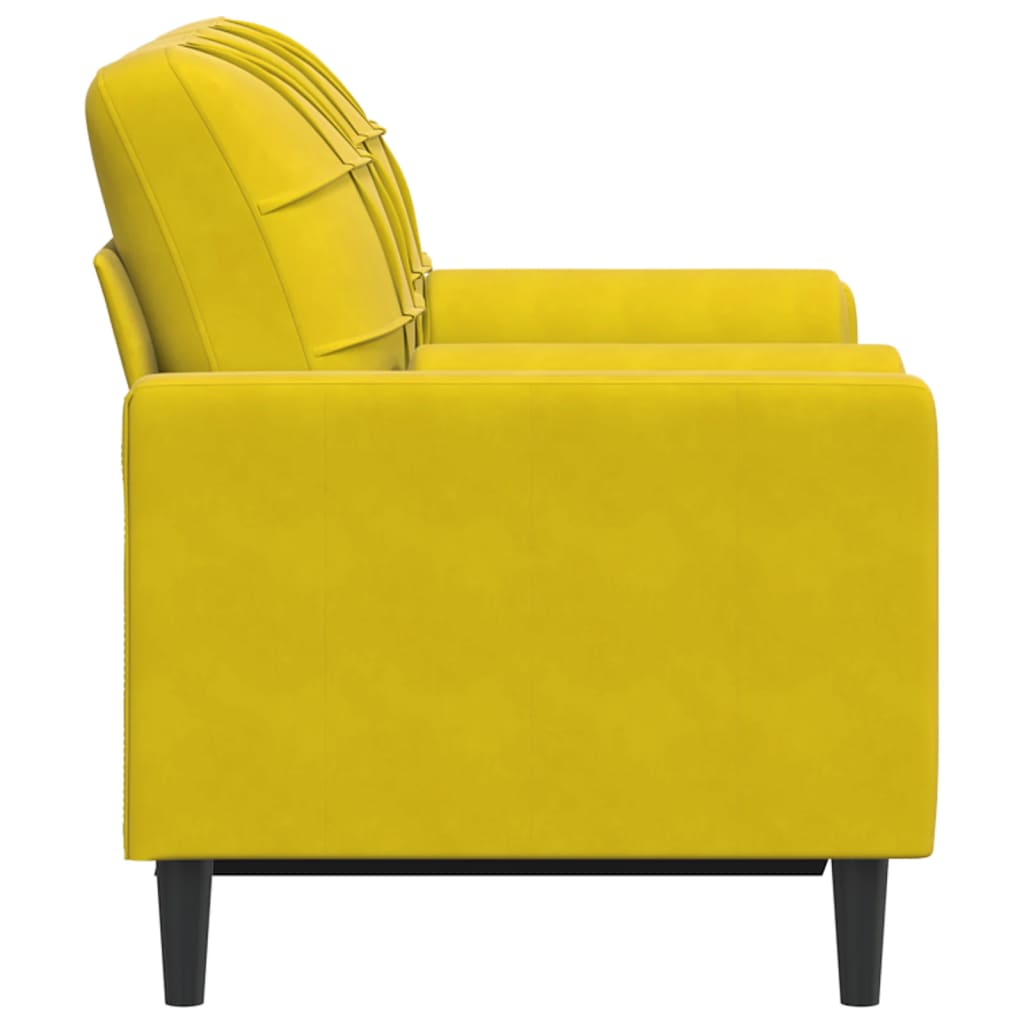 2-personers sofa med pyntepuder gul 120 cm fløjl