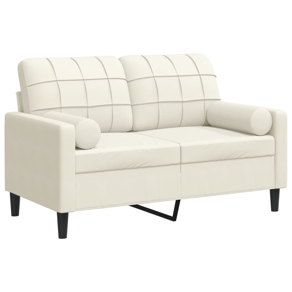 2-personers sofa med dekorative hynder creme 120 cm fløjl