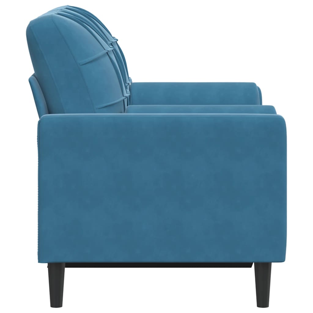 2-personers sofa med pyntepuder blå 120 cm fløjl