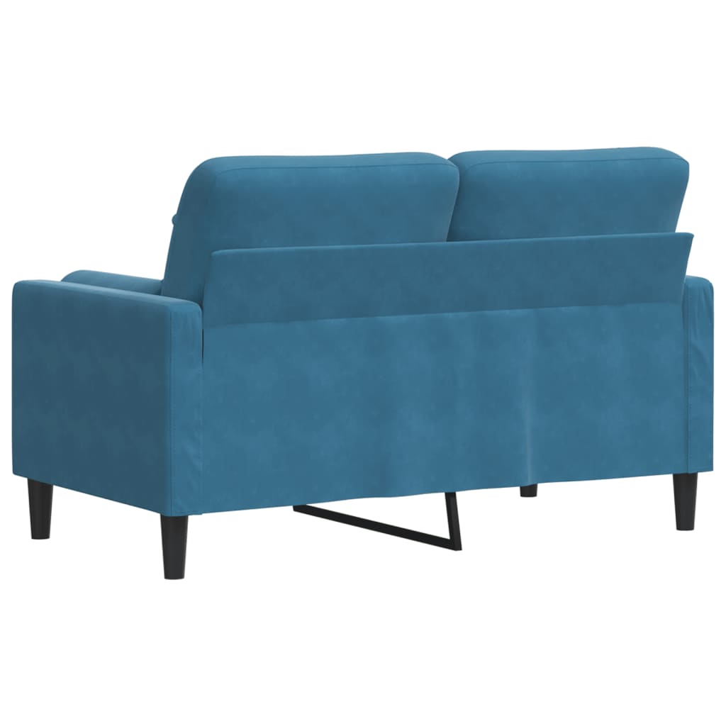 2-personers sofa med pyntepuder blå 120 cm fløjl