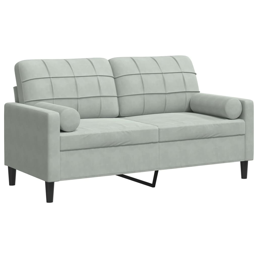 2-personers sofa med pyntepuder lysegrå 140 cm fløjl