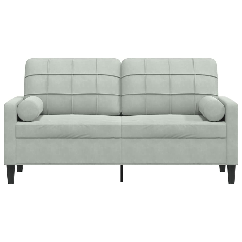 2-personers sofa med pyntepuder lysegrå 140 cm fløjl