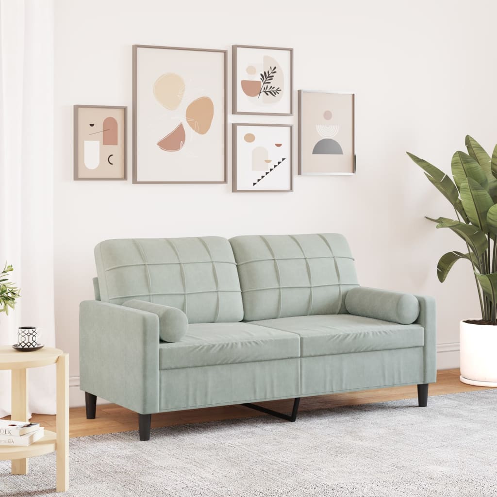 2-personers sofa med pyntepuder lysegrå 140 cm fløjl