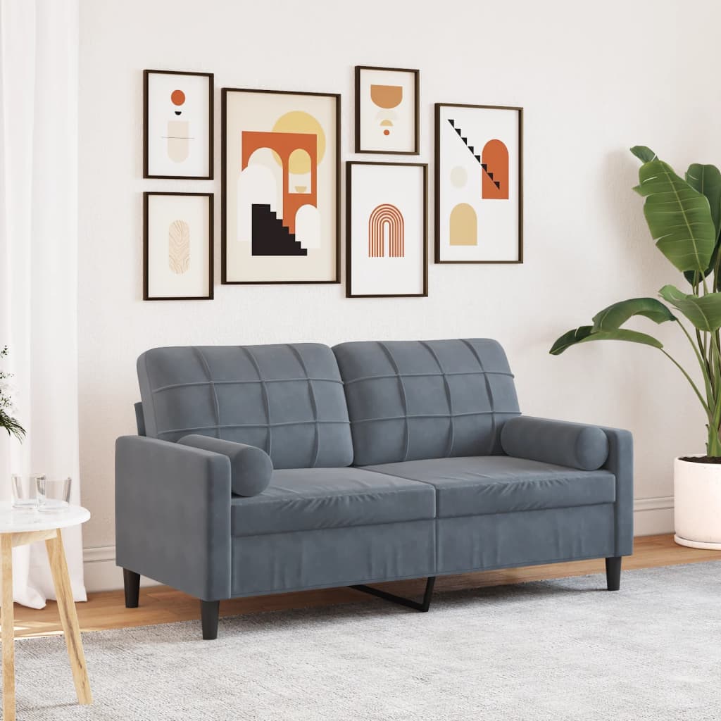 2-personers sofa med pyntepuder mørkegrå 140 cm fløjl