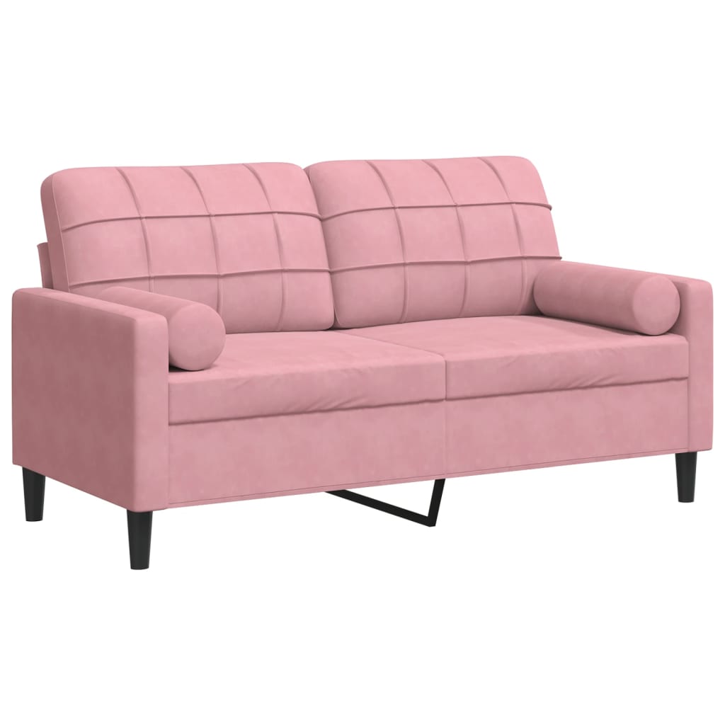 2-personers sofa med pyntepuder pink 140 cm fløjl