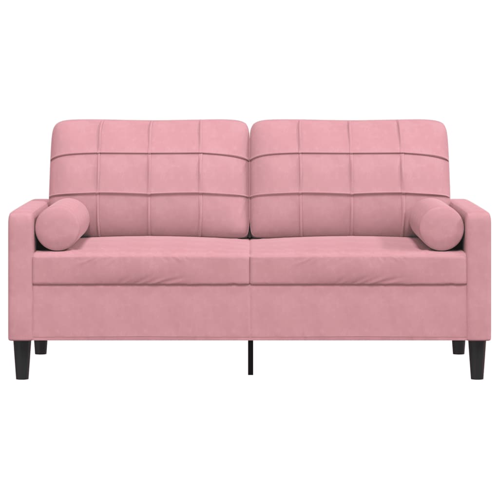 2-personers sofa med pyntepuder pink 140 cm fløjl