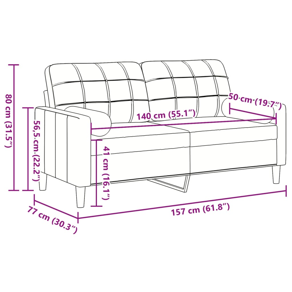 2-personers sofa med pyntepuder pink 140 cm fløjl