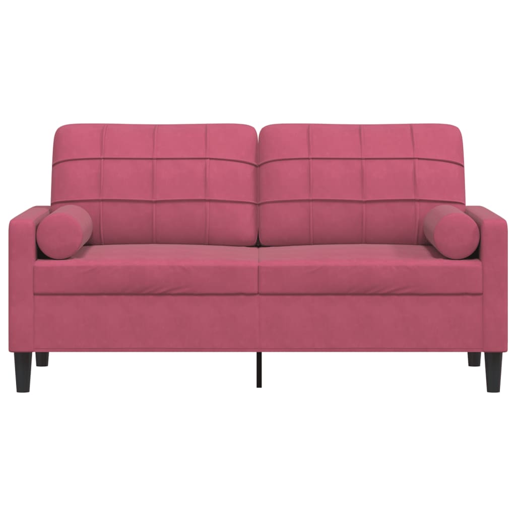 2-personers sofa med pyntepuder vinrød 140 cm fløjl