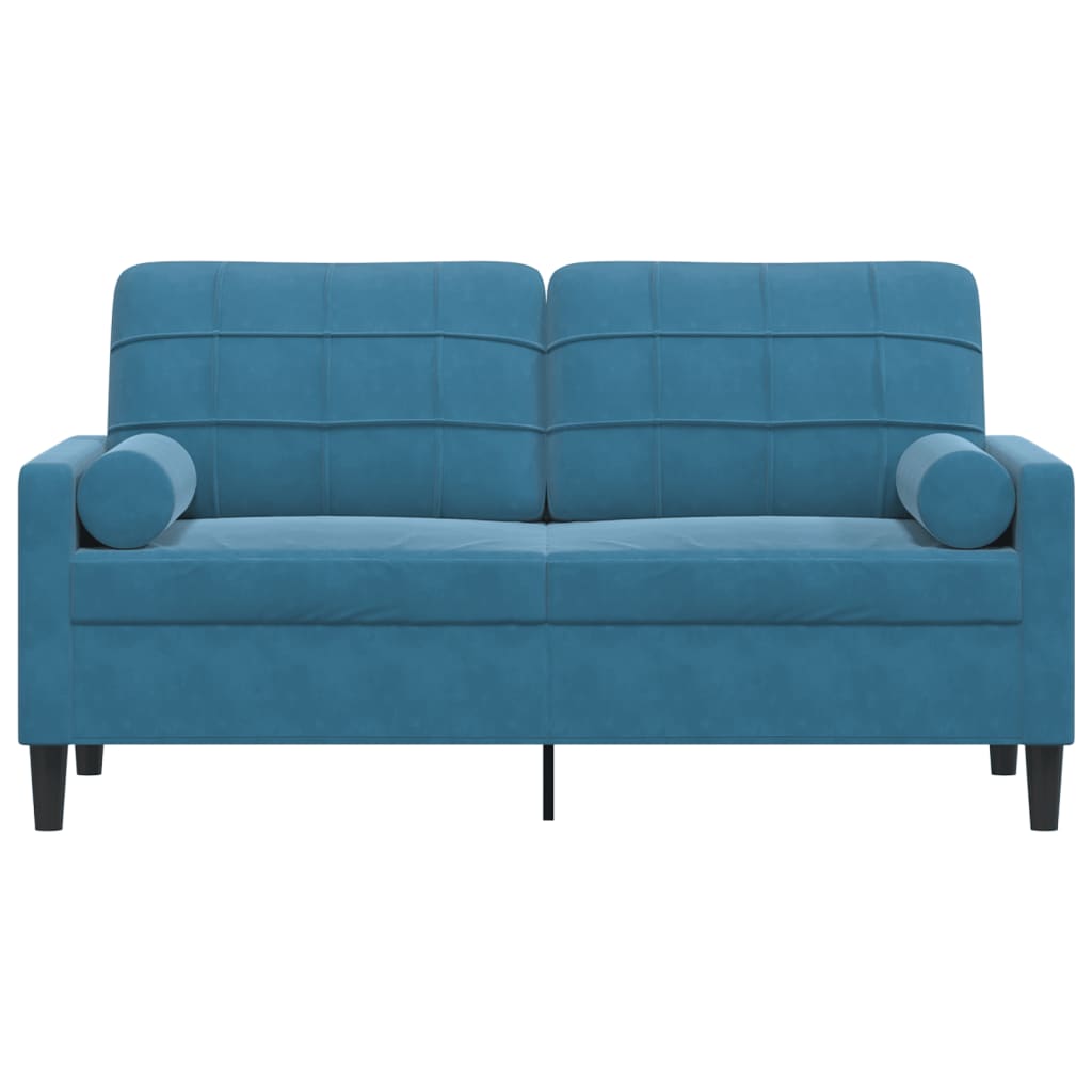 2-personers sofa med pyntepuder blå 140 cm fløjl