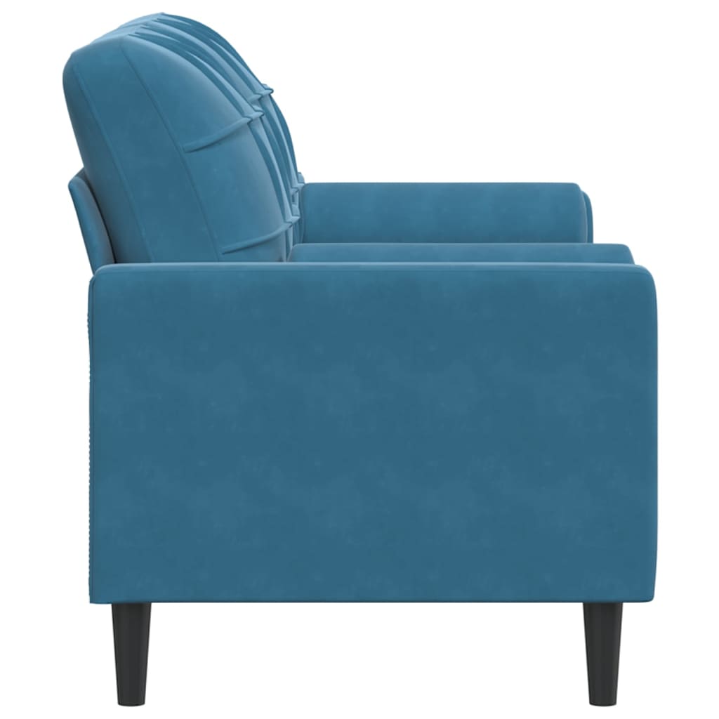 2-personers sofa med pyntepuder blå 140 cm fløjl