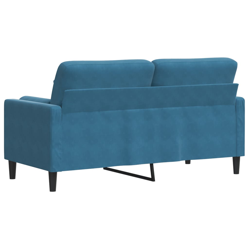 2-personers sofa med pyntepuder blå 140 cm fløjl