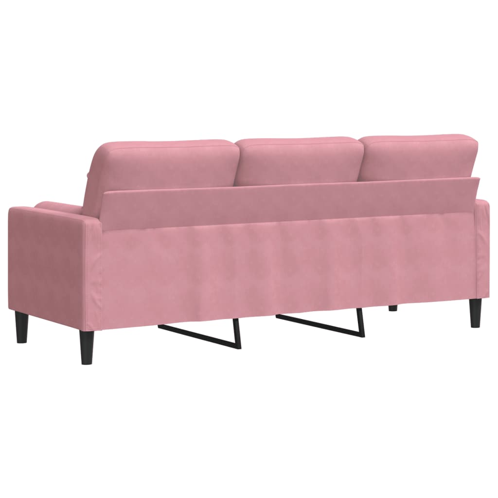 3-personers sofa med pyntepuder pink 180 cm fløjl