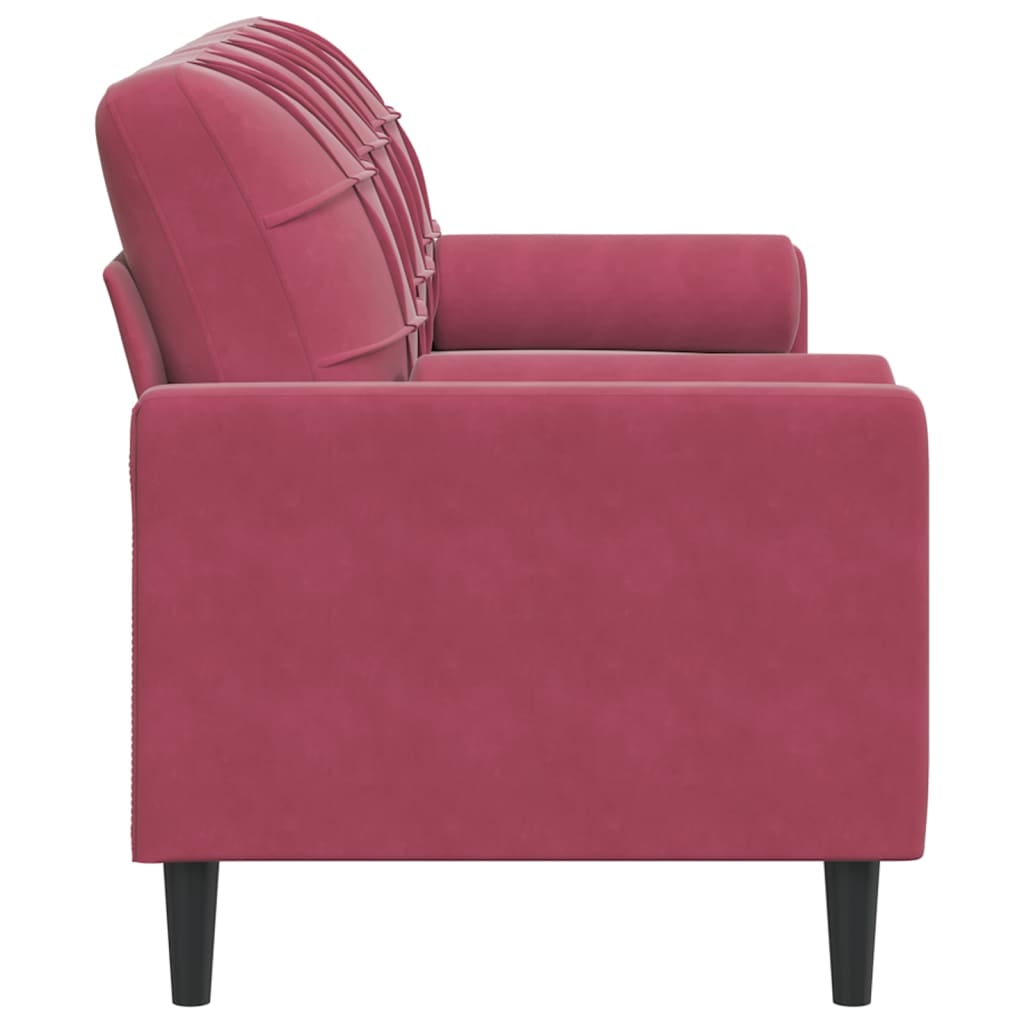 3-personers sofa med pyntepuder vinrød 180 cm fløjl