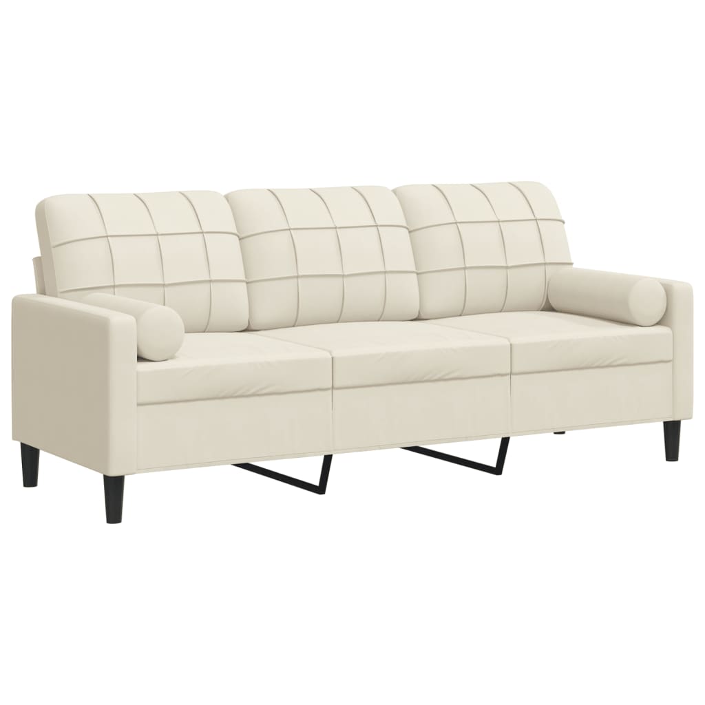 3-personers sofa med dekorative hynder creme 180 cm fløjl