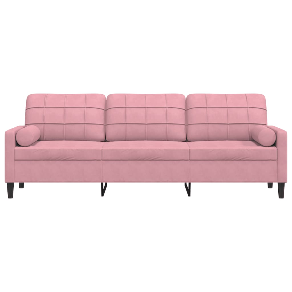 Sofa 3-personers med pyntepuder pink 210 cm fløjl