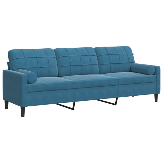 Sofa 3-Sitzer mit Zierkissen Blau 210 cm Samt