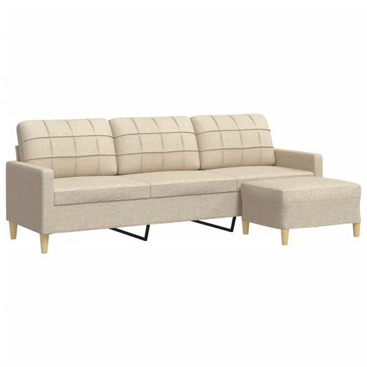 3-Sitzer-Sofa mit Hocker Creme 210 cm Stoff