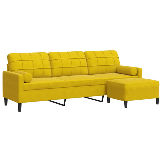 Sofa 3-Sitzer mit Hocker Gelb 210 cm Samt