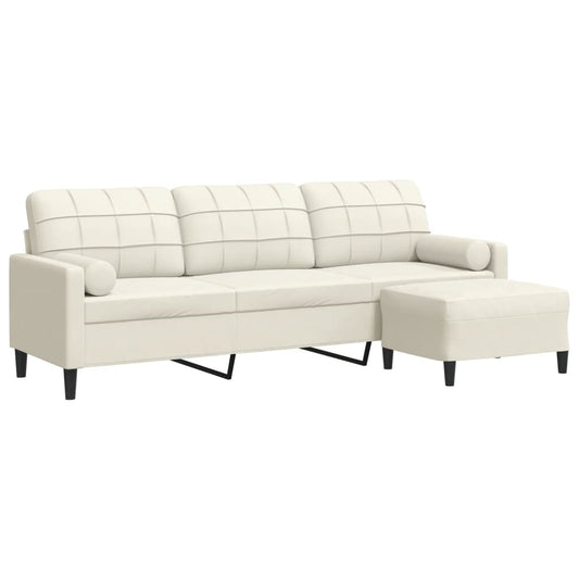 3-Sitzer-Sofa mit Hocker Creme 210 cm Samt