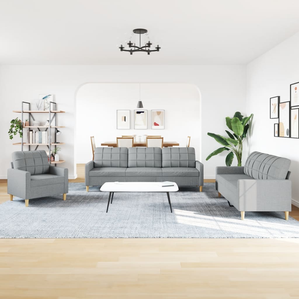 3-delt Sofasæt lysegråt stof
