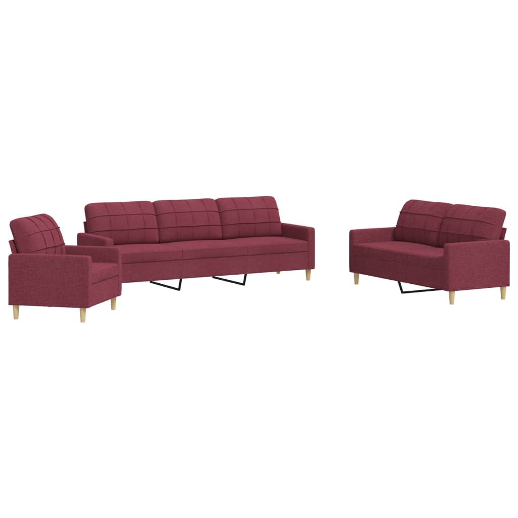 3-delt sofasæt vinrødt stof