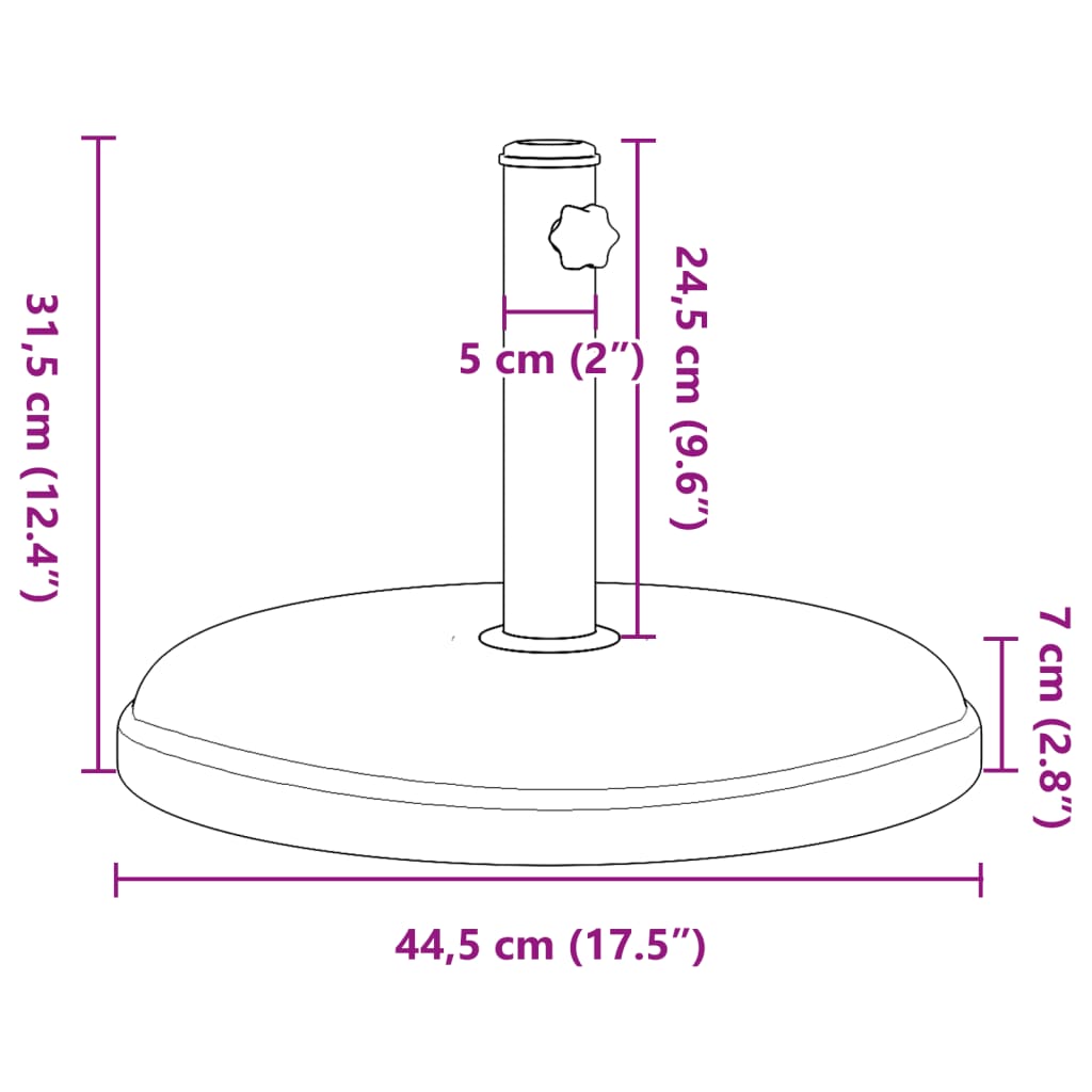 Parasolfod Ø32/35/38 mm mast 15 kg rund