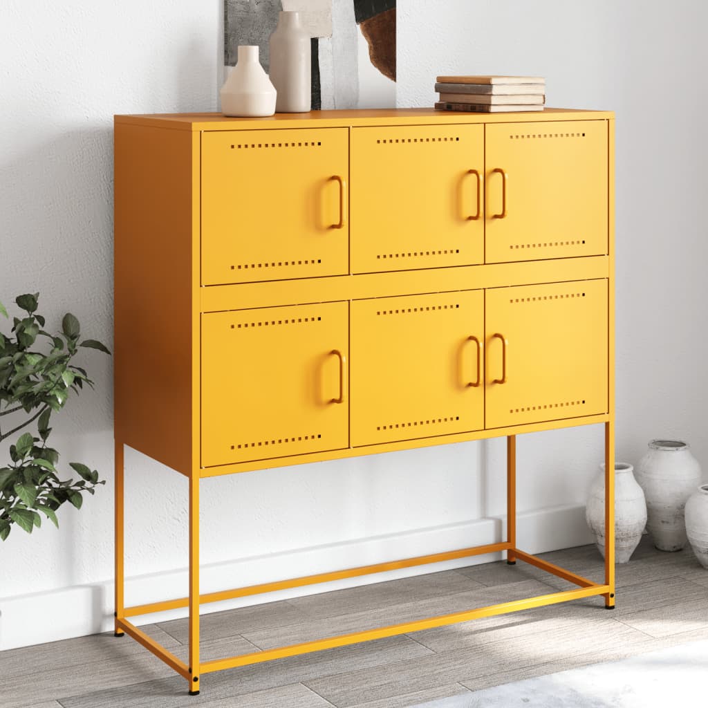 Skænk sennepsgul 100,5x39x107 cm stål