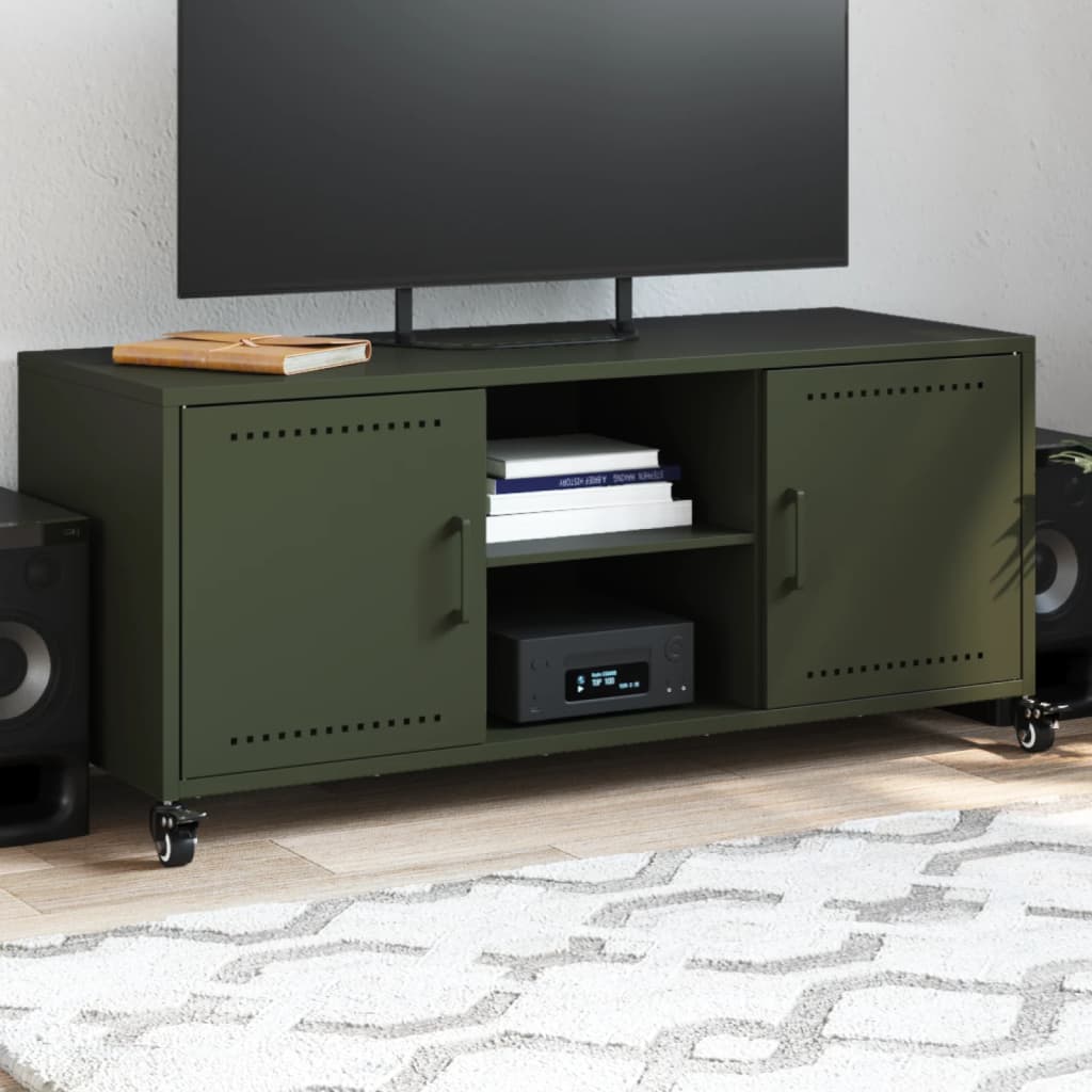 TV-skab Olivengrøn 100,5x39x43,5 cm Stål