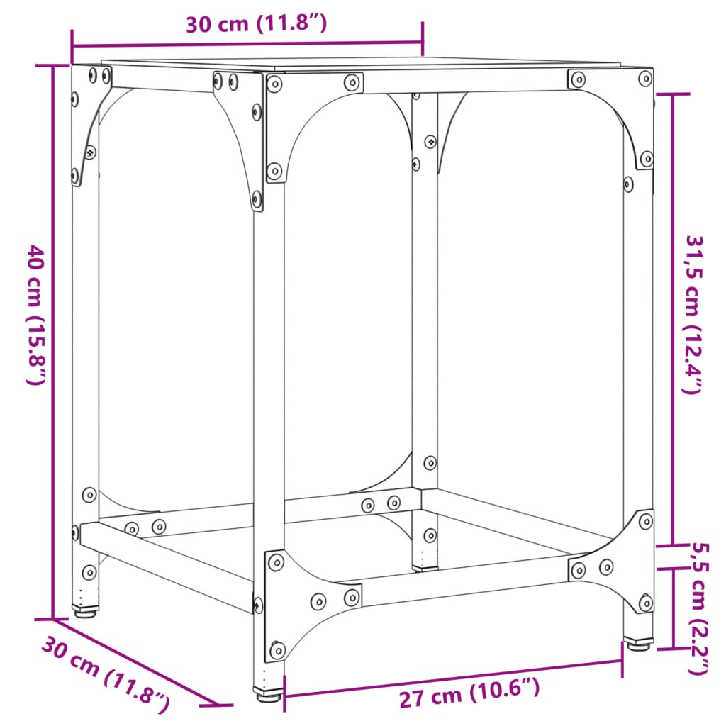 Sofaborde med glasplade 2 stk Transparent 30x30x40 cm stål
