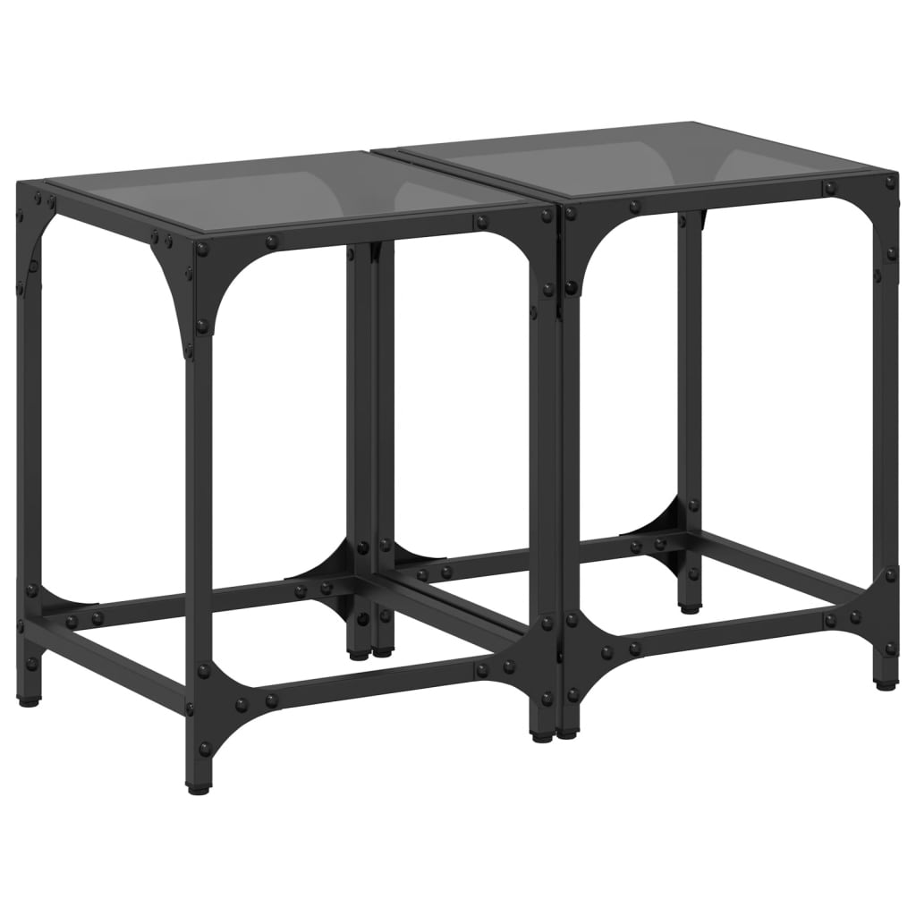 Sofaborde med glasplade 2 stk Sort 30x30x40 cm Stål