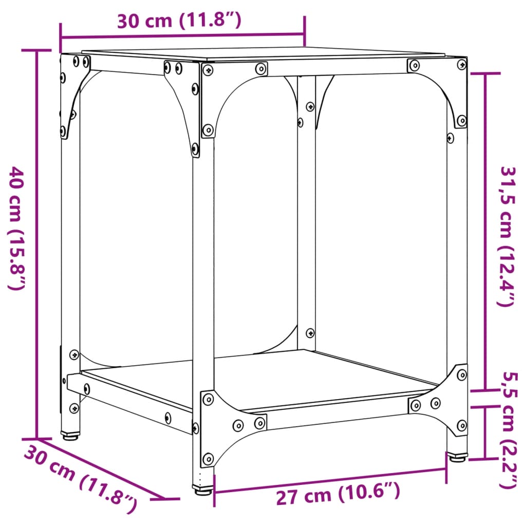 Sofaborde med glasplade 2 stk Transparent 30x30x40 cm stål