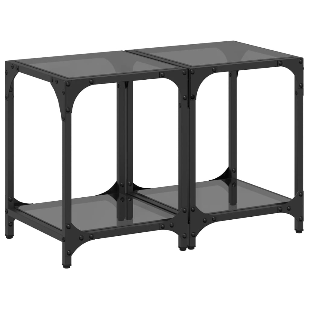 Sofaborde med glasplade 2 stk Sort 30x30x40 cm Stål