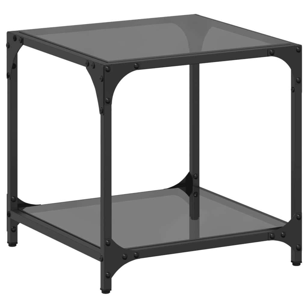 Sofabord med glasplade sort gennemsigtig 40x40x40 cm stål