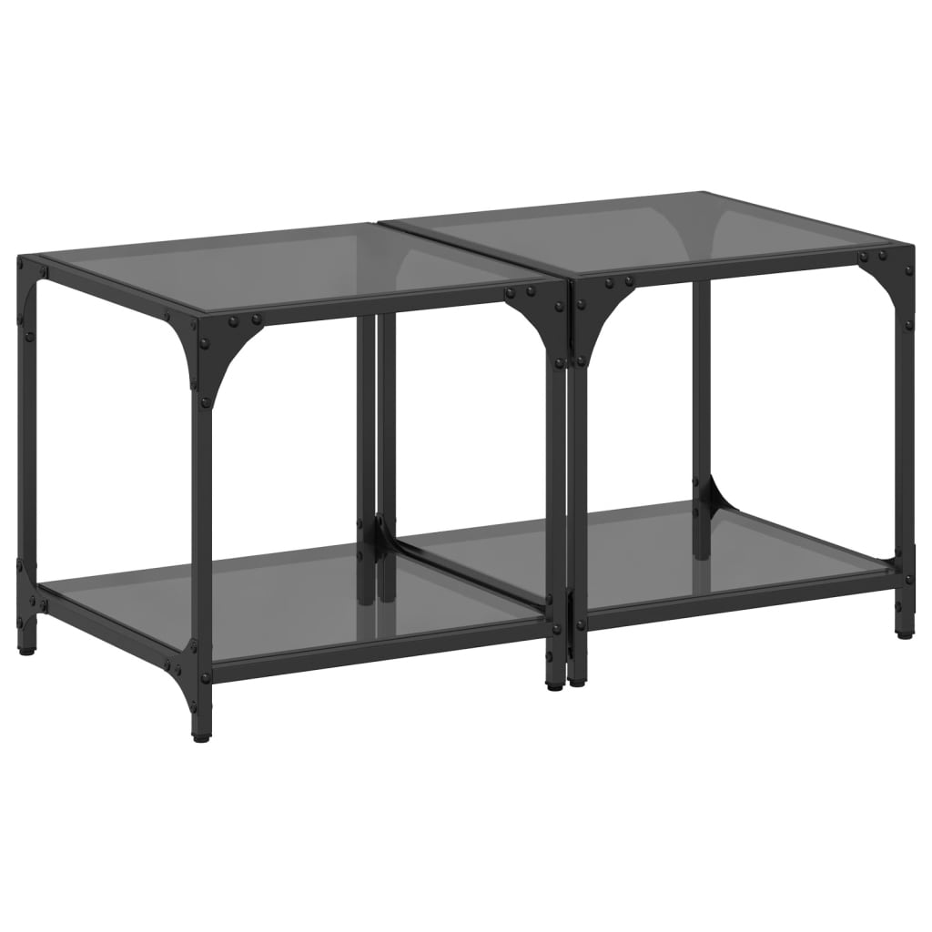 Sofaborde med glasplade 2 stk Sort 40x40x40 cm Stål