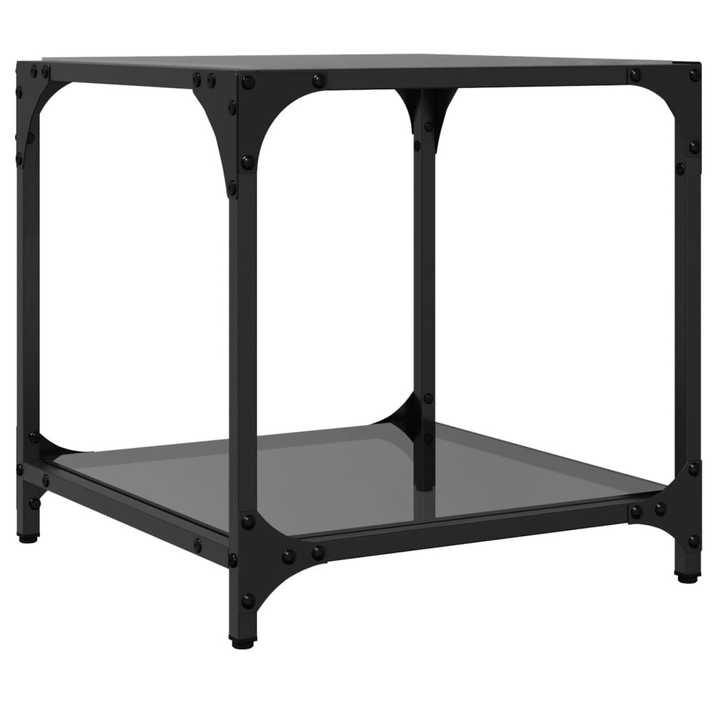 Sofaborde med glasplade 2 stk Sort 40x40x40 cm Stål