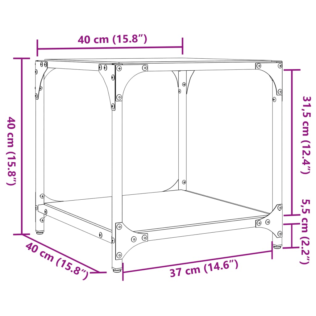 Sofaborde med glasplade 2 stk Sort 40x40x40 cm Stål