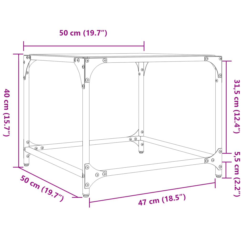 Sofaborde med glasplade 2 stk Transparent 50x50x40 cm stål