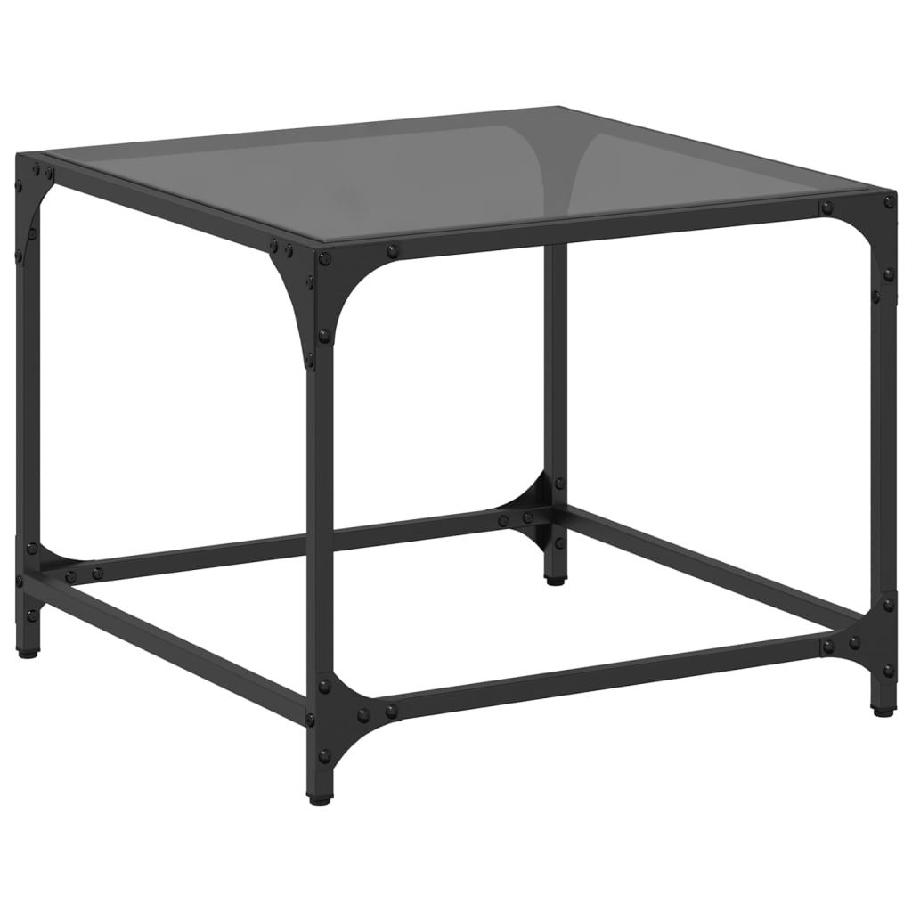 Sofabord med glasplade sort 50x50x40 cm stål